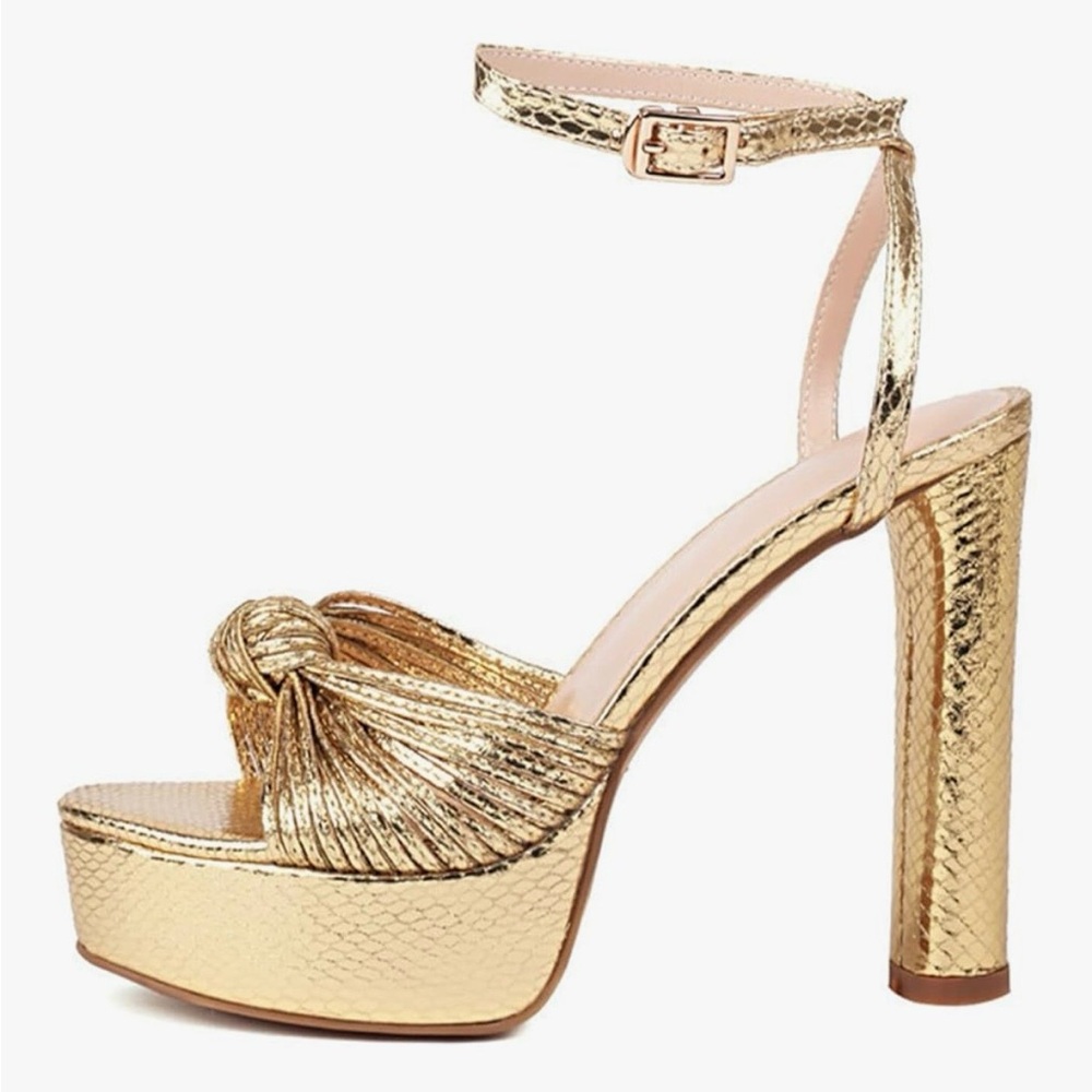 Gold Metallic Platform Sandals with Ankle Strap